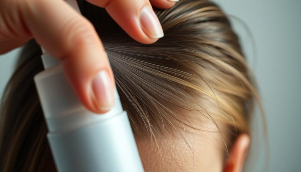 applying hair thinning spray